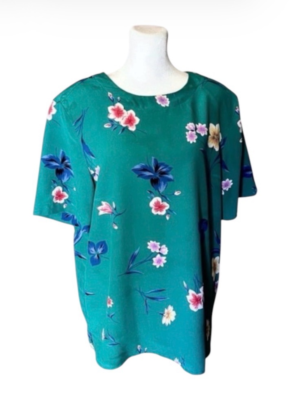 Alfred Dunner Teal Blue Floral Print Top Size 12